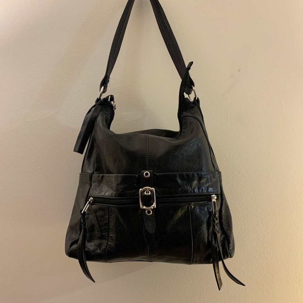 BLACK ALL LEATHER HANDBAG - Picture 1 of 4